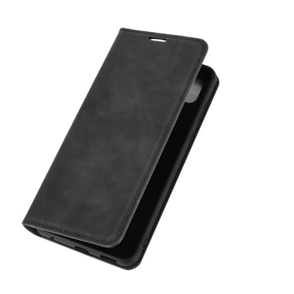 Black leather-style folio phone case with front flap and stitched edges, open side cutouts