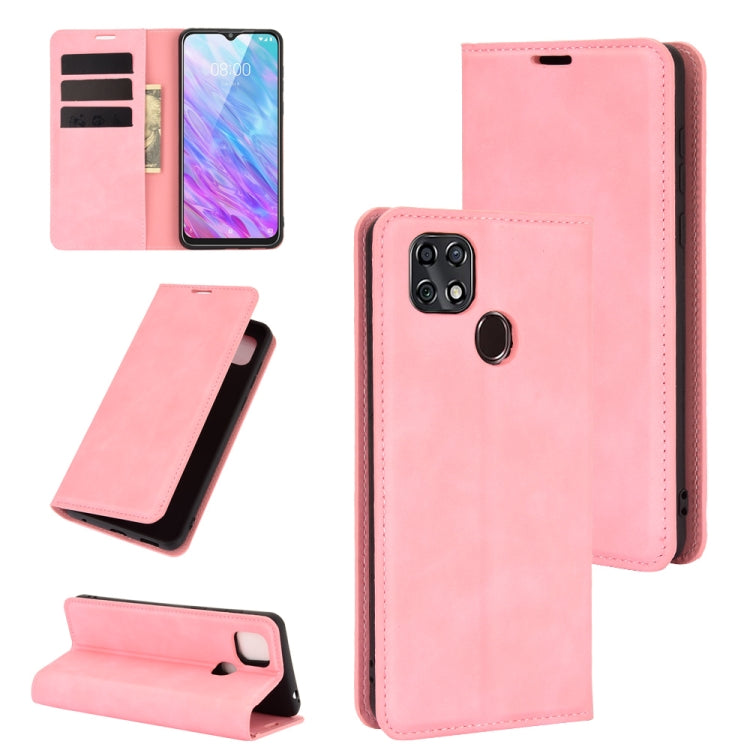 Magnetic leather wallet phone case with card slots and stand, pink.