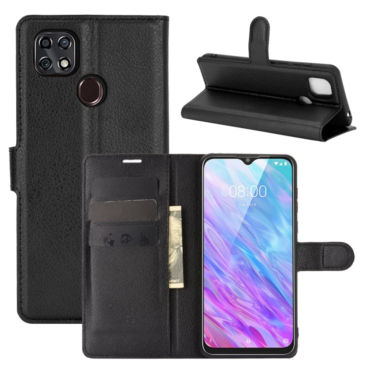 Black litchi-texture flip phone case with card slots and magnetic stand
