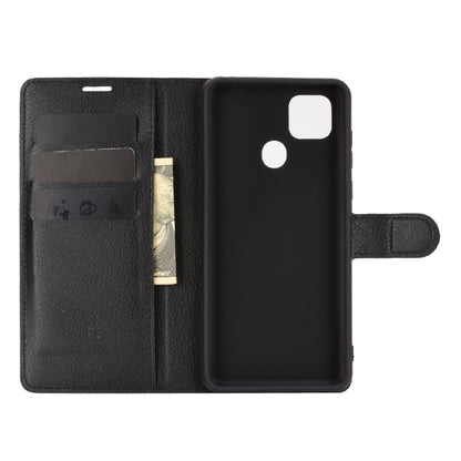 Black leather-style flip case with camera cutout and inner card slot