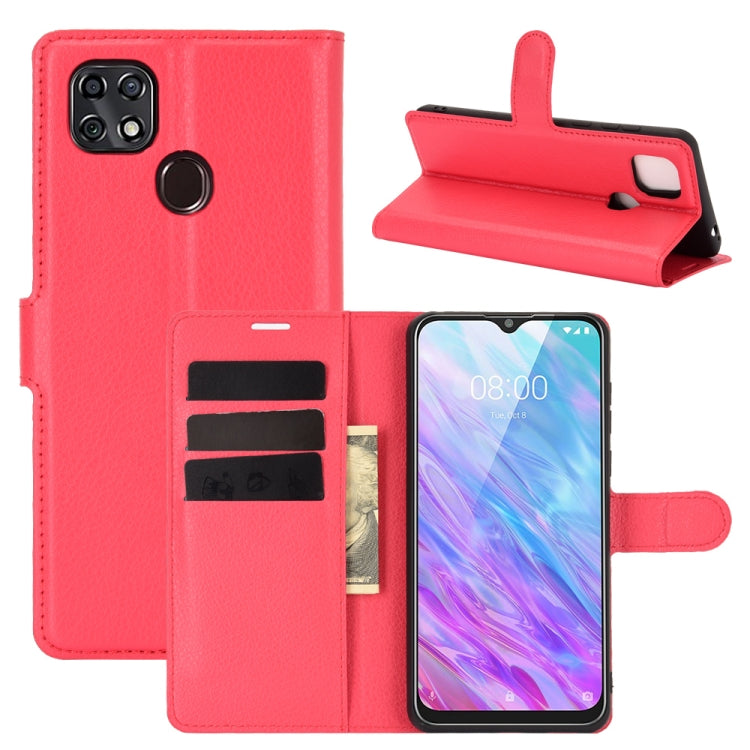 Red litchi-texture flip wallet phone case with card slots and stand for ZTE Blade