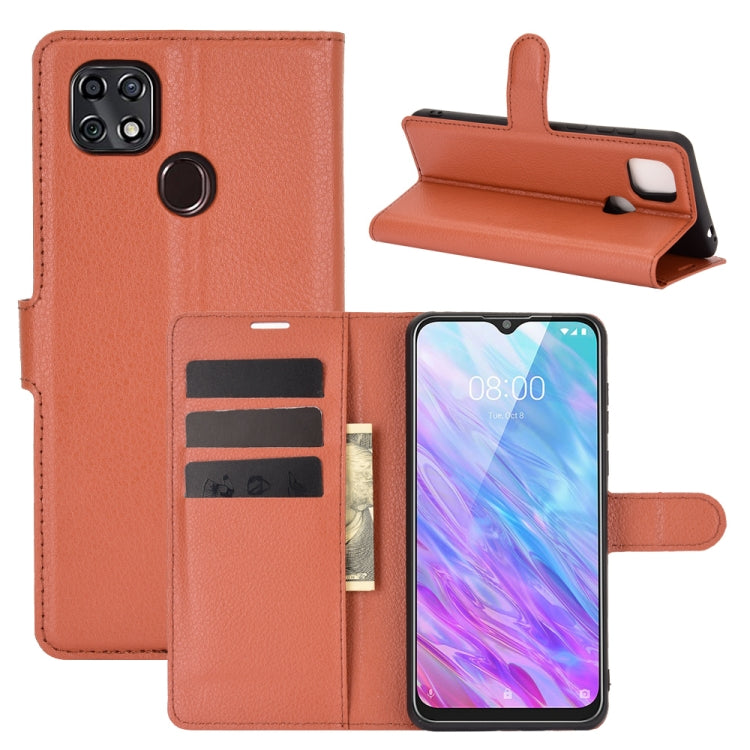Brown litchi-texture flip wallet phone case with card slots and stand for ZTE Blade