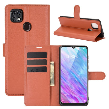 Brown litchi-texture flip wallet phone case with card slots and stand for ZTE Blade
