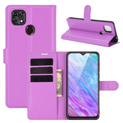 Purple litchi-texture flip wallet phone case with card slots and stand for ZTE Blade