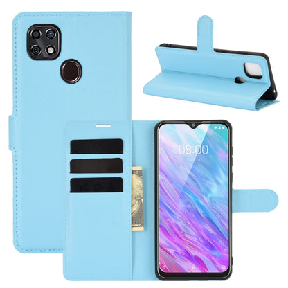 Blue litchi-texture flip wallet phone case with card slots and stand for ZTE Blade