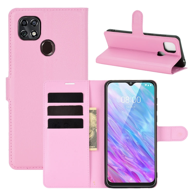 Pink litchi-texture flip wallet phone case with card slots and stand for ZTE Blade