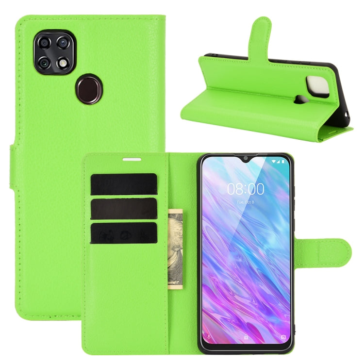 Green litchi-texture flip wallet phone case with card slots and stand for ZTE Blade