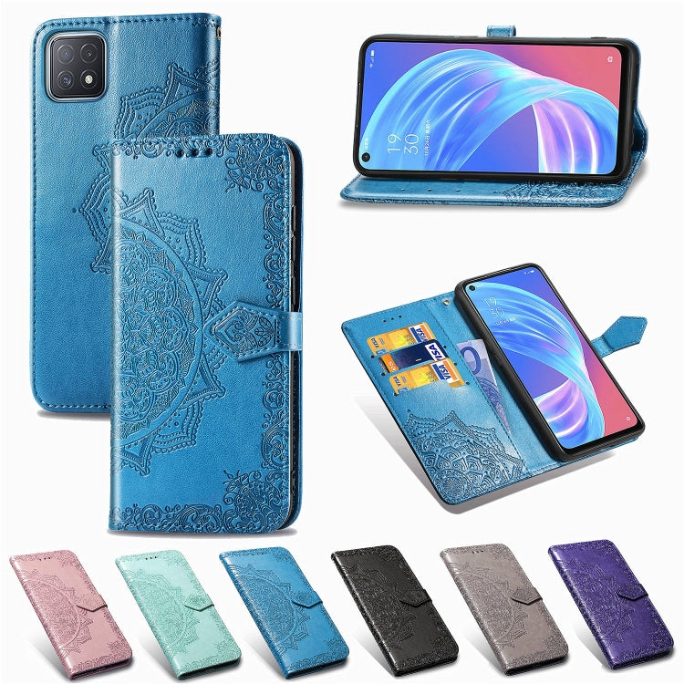 Mandala Flower Embossed Horizontal Flip Leather Case with Bracket / Card Slot / Wallet / Lanyard, For OPPO A52, For OPPO A92S, For OPPO Realme C12, For OPPO Realme C15, For OPPO A52 5G