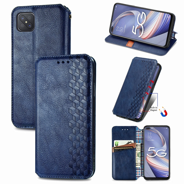 Blue magnetic flip PU leather phone case with card slots and stand holder