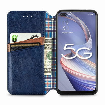 Blue PU leather magnetic flip phone case open with card slot and wallet pocket