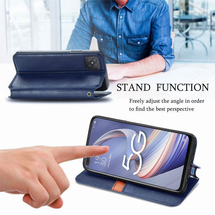 Blue magnetic flip PU leather phone case with adjustable stand viewing angle