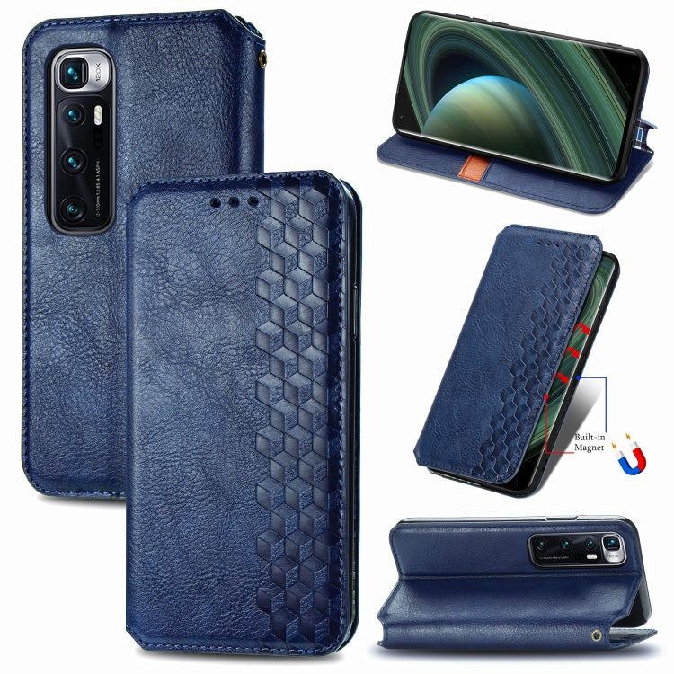 Blue folio PU leather case with cube grid embossing and phone screen cover