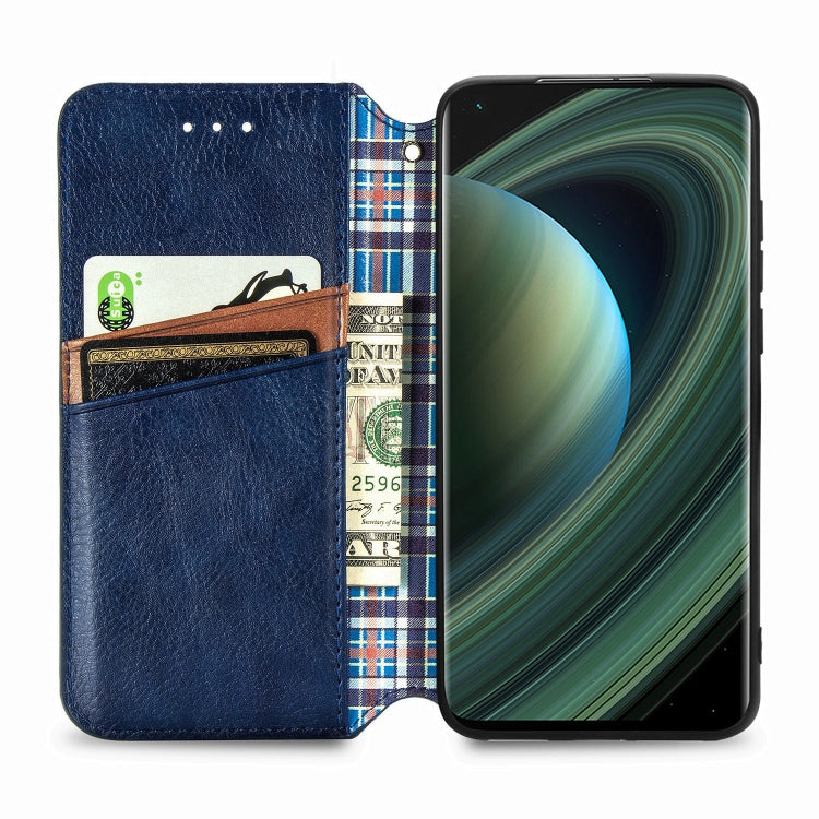 Blue PU leather wallet case with card slots and inner TPU phone holder