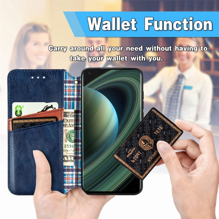 Blue PU leather wallet phone case with card slots and cash/card holder inside
