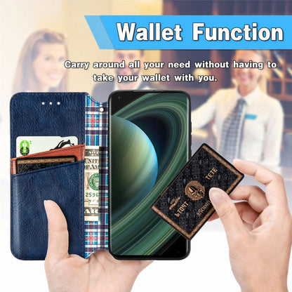 Blue PU leather wallet phone case with card slots and cash/card holder inside