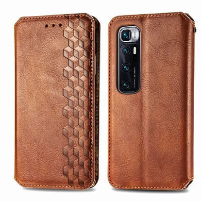 Tan PU leather flip phone case with geometric grid embossing and camera cutout.