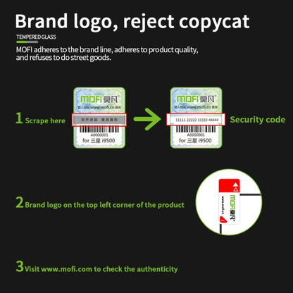 Tempered glass screen protector with authenticity security code and brand logo