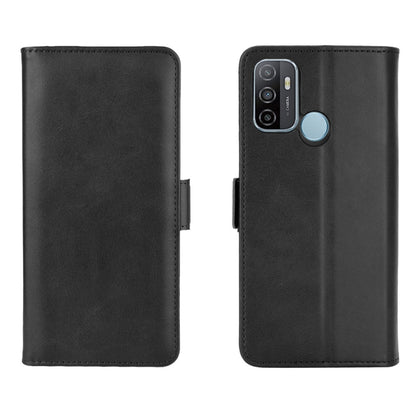 Black dual-side wallet flip phone case with magnetic closure and cutouts