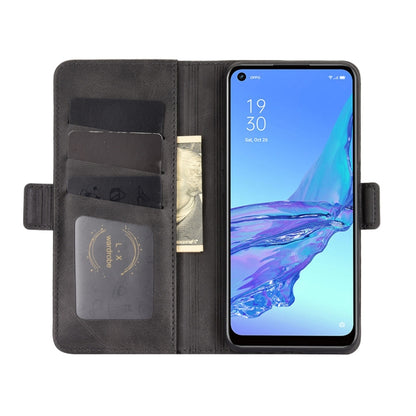 Black flip leather phone case with visible card slots and front phone cover