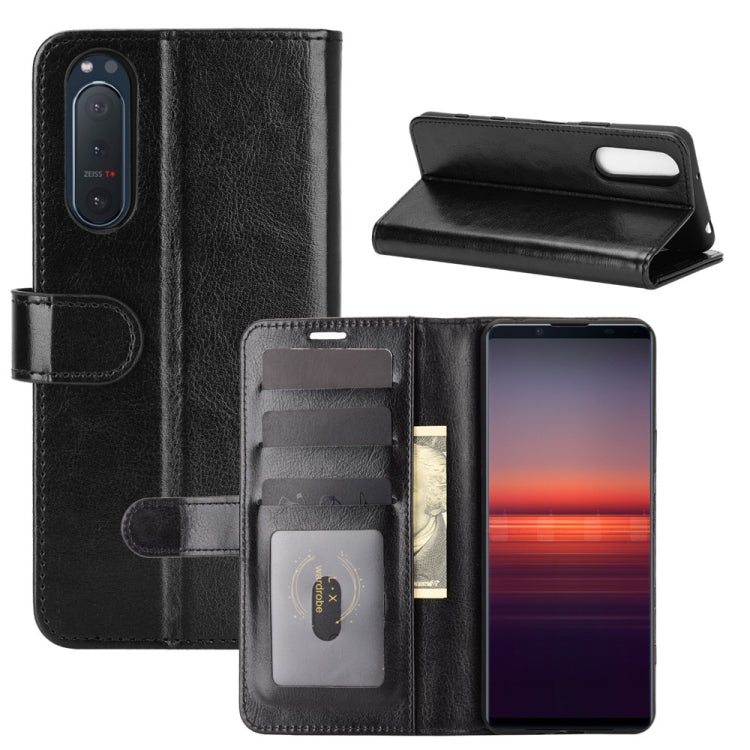 Black flip wallet phone case with card slots and viewing window for Xperia 5 II