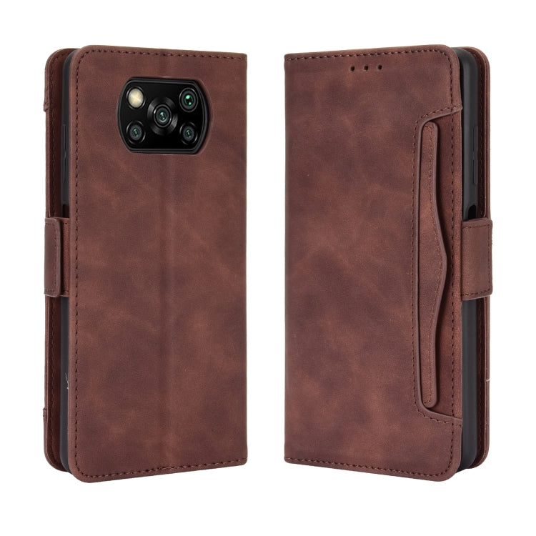 Brown wallet phone case with side card slot and camera cutout, for Xiaomi Poco X3 NFC