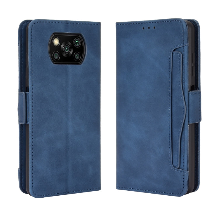 Blue wallet phone case with side card slot and camera cutout, for Xiaomi Poco X3 NFC