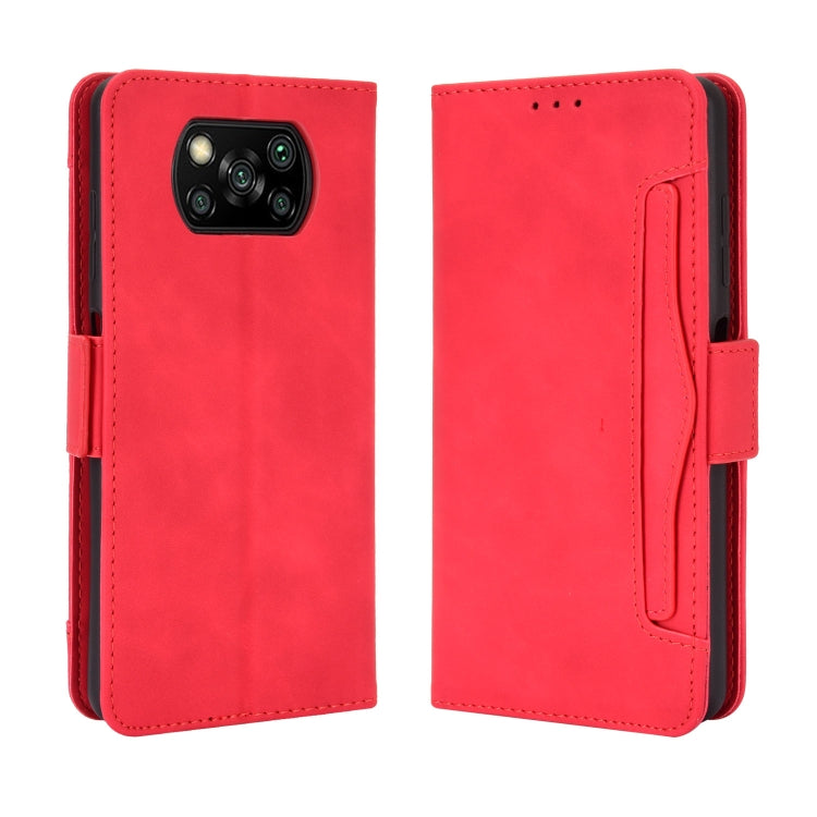 Red wallet phone case with side card slot and camera cutout, for Xiaomi Poco X3 NFC