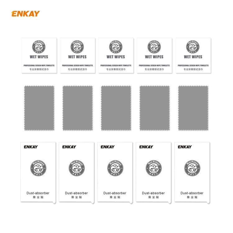 5-pack ENKAY full-coverage tempered glass screen protector kit with wet wipes and dust absorber