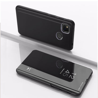 Black horizontal flip leather phone case with mirror and card holder cutouts