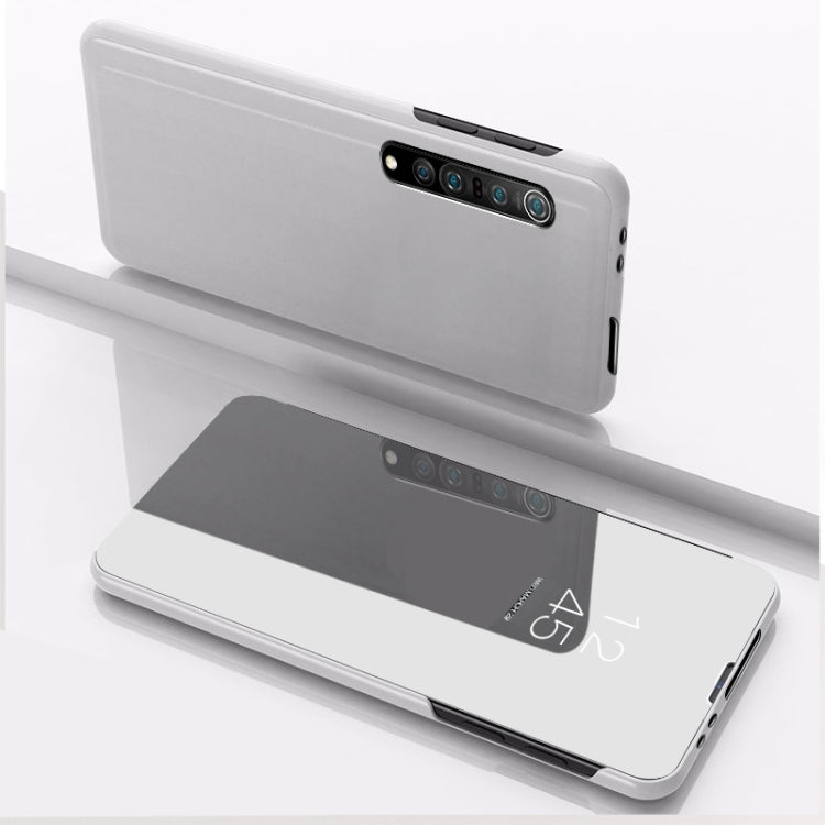 Light gray horizontal flip mirror leather phone case open, showing mirror panel