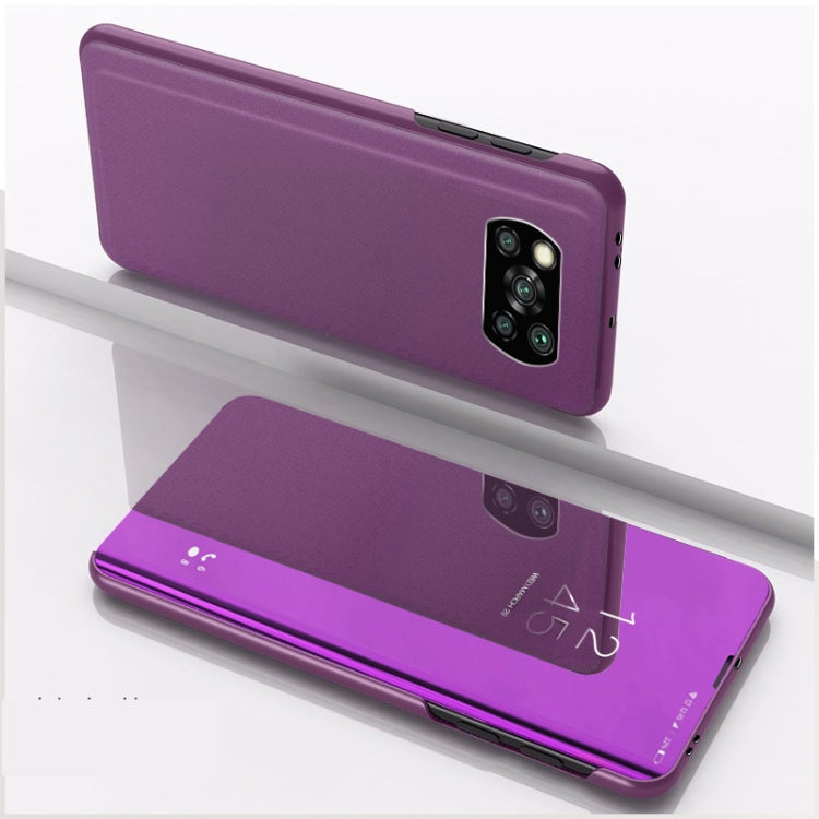 Plated mirror flip leather phone case with holder, dark purple back and camera cutout