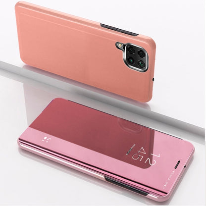 Rose gold leather horizontal flip phone case with mirror window and card holder
