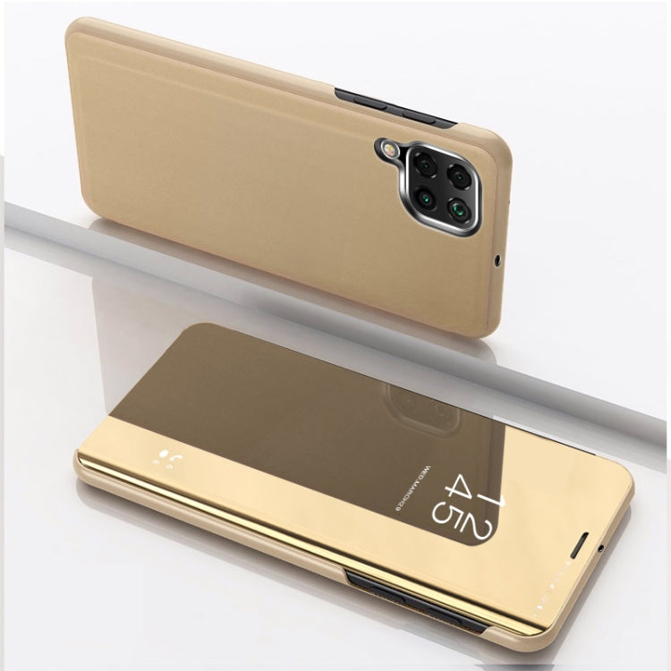 Gold leather horizontal flip phone case with mirror window and card holder