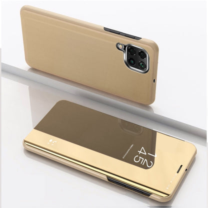 Gold leather horizontal flip phone case with mirror window and card holder