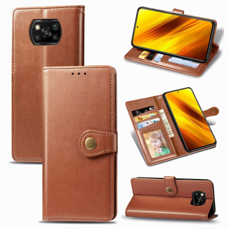 Retro Solid Color Leather Buckle Phone Case with Lanyard & Photo Frame & Card Slot & Wallet & Stand Function, For  Xiaomi Poco X3 NFC