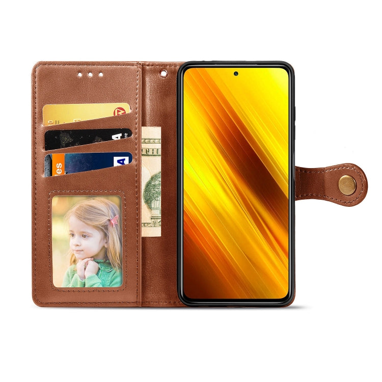 Retro Solid Color Leather Buckle Phone Case with Lanyard & Photo Frame & Card Slot & Wallet & Stand Function, For  Xiaomi Poco X3 NFC