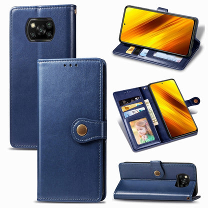 Retro Solid Color Leather Buckle Phone Case with Lanyard & Photo Frame & Card Slot & Wallet & Stand Function, For  Xiaomi Poco X3 NFC