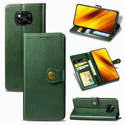 Retro Solid Color Leather Buckle Phone Case with Lanyard & Photo Frame & Card Slot & Wallet & Stand Function, For  Xiaomi Poco X3 NFC