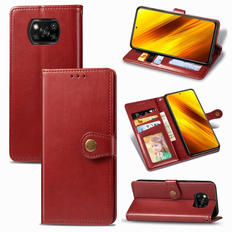 Retro Solid Color Leather Buckle Phone Case with Lanyard & Photo Frame & Card Slot & Wallet & Stand Function, For  Xiaomi Poco X3 NFC