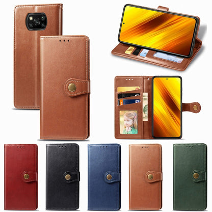 Retro Solid Color Leather Buckle Phone Case with Lanyard & Photo Frame & Card Slot & Wallet & Stand Function, For  Xiaomi Poco X3 NFC