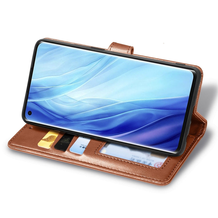 Brown leather-look folio phone case with card slots and stand for watching