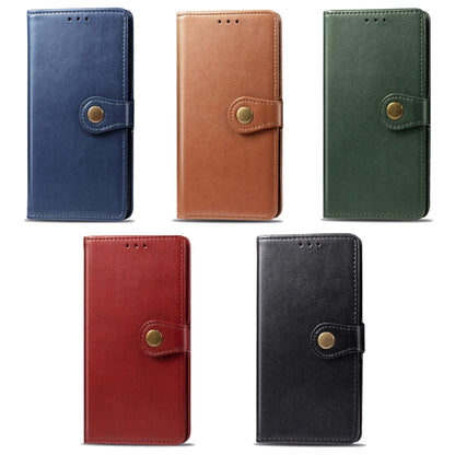 Assorted leather flip phone cases in blue, tan, green, red, and black