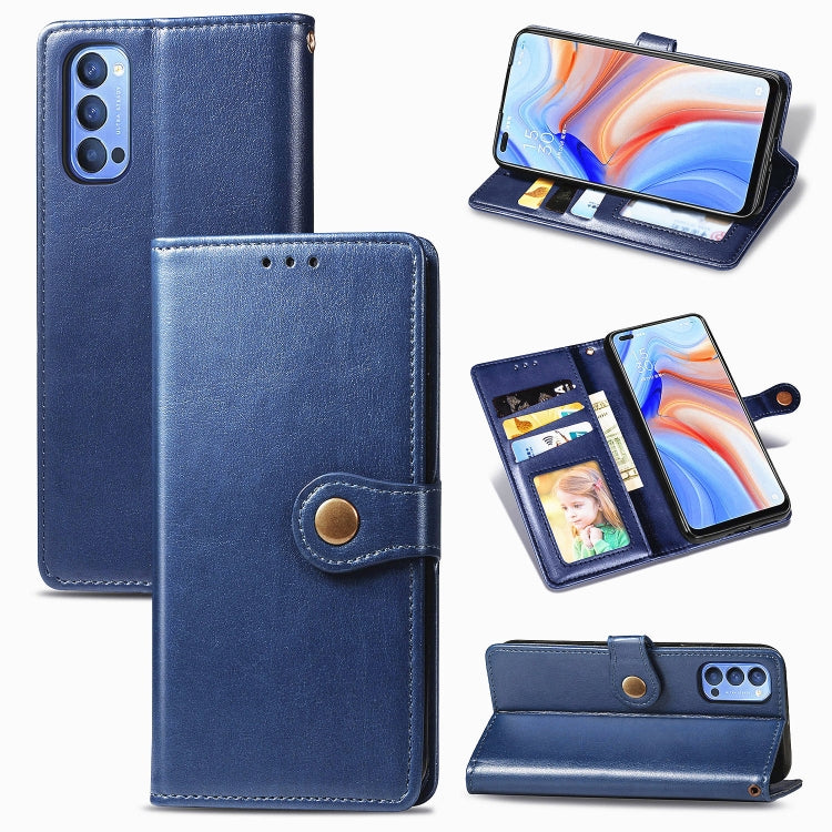 Blue leather phone case with lanyard, photo frame, card slot, and stand function