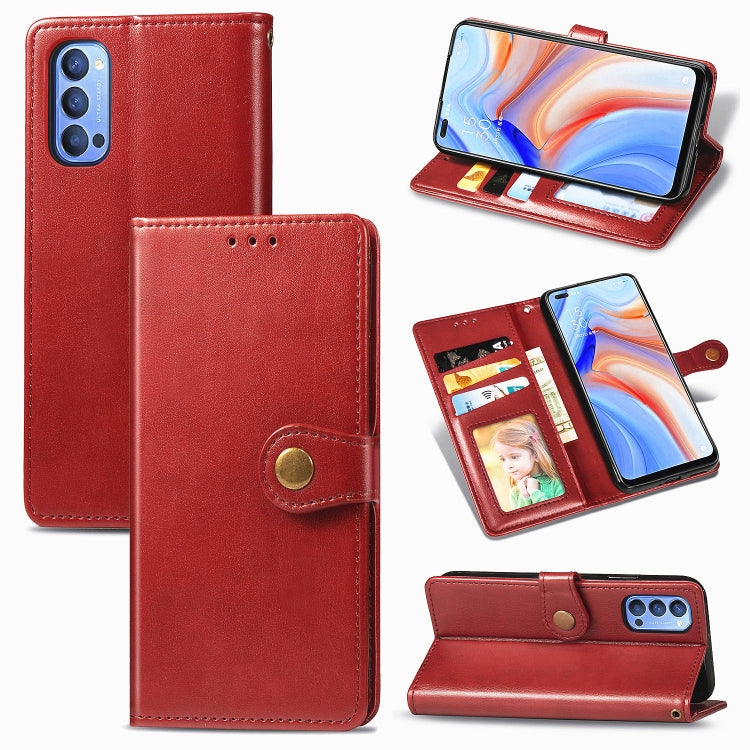 Red leather phone case with lanyard, photo frame, card slot, and stand function