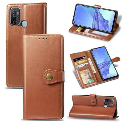 Brown leather phone case with lanyard, photo frame, card slot, and stand function