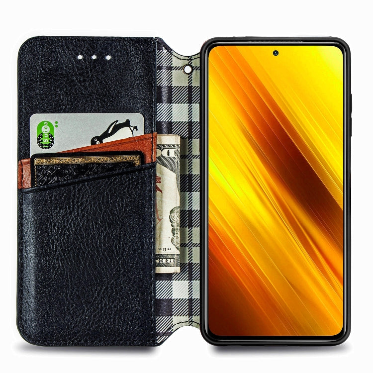 Cubic Grid Pressed Horizontal Flip Magnetic PU Leather Case with Holder & Card Slots & Wallet, For Xiaomi Poco X3 NFC