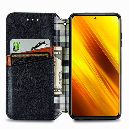 Cubic Grid Pressed Horizontal Flip Magnetic PU Leather Case with Holder & Card Slots & Wallet, For Xiaomi Poco X3 NFC