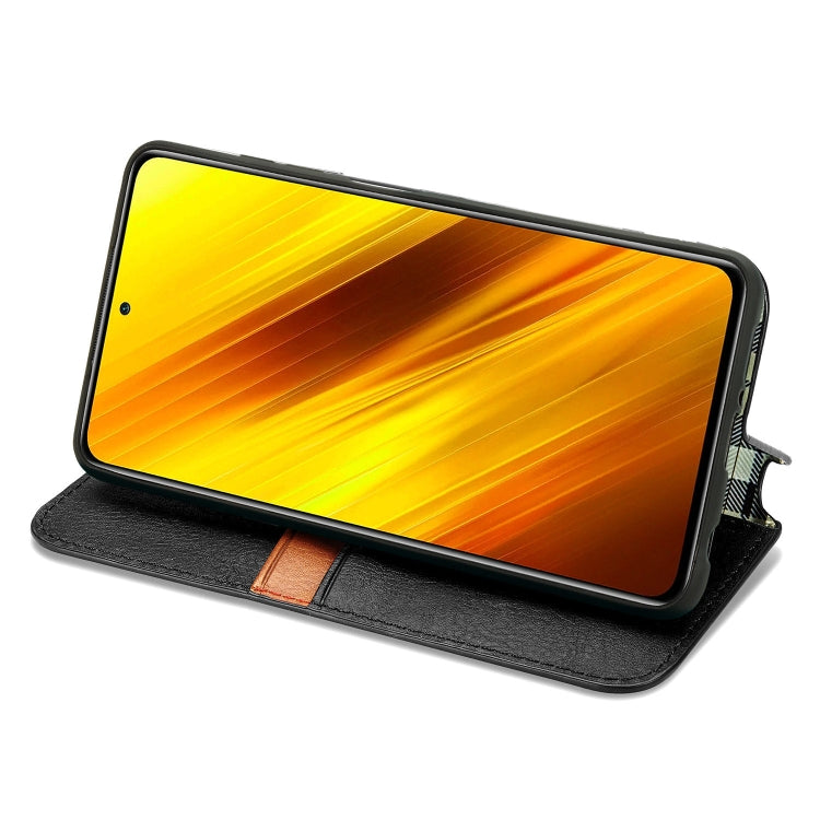Cubic Grid Pressed Horizontal Flip Magnetic PU Leather Case with Holder & Card Slots & Wallet, For Xiaomi Poco X3 NFC