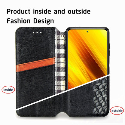 Cubic Grid Pressed Horizontal Flip Magnetic PU Leather Case with Holder & Card Slots & Wallet, For Xiaomi Poco X3 NFC