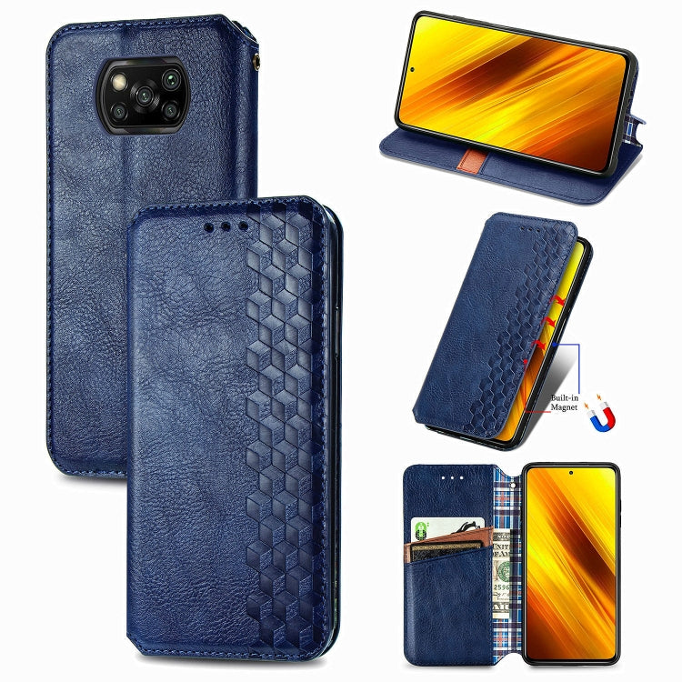 Cubic Grid Pressed Horizontal Flip Magnetic PU Leather Case with Holder & Card Slots & Wallet, For Xiaomi Poco X3 NFC